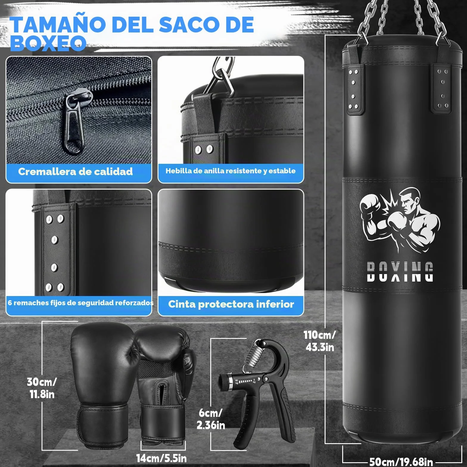 Saco de Boxeo Ninonly 120 cm Colgante con Guantes y Cuerda para Saltar