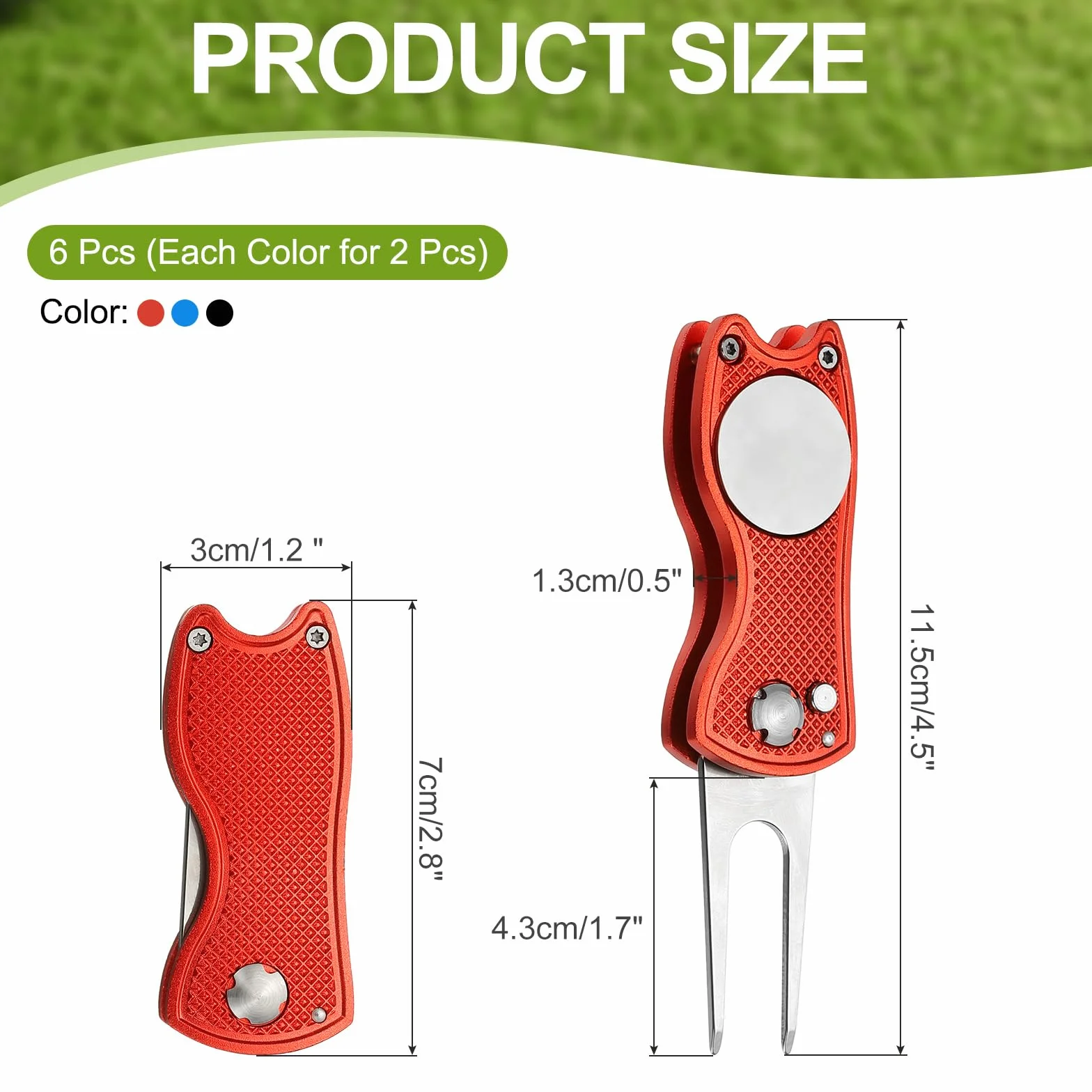 PATIKIL Herramienta de reparación de divot de golf plegable de metal verde con marcador magnético y horquilla de acero inoxidable