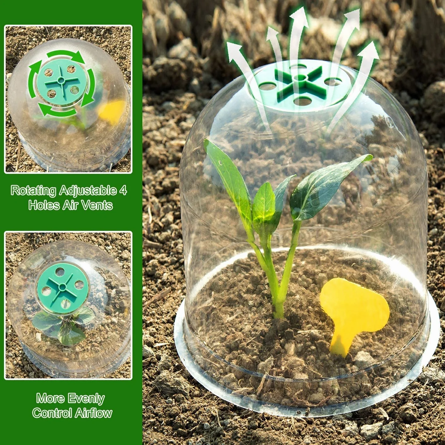 LATERN 6 Piezas Campana de Plantas de Jardín, 26cm x 20cm Cubierta de Campana de Cúpula de Planta Mini Invernadero de Plástico Reutilizable - con 10 Etiquetas para Plantas, 18 Clavijas de Seguridad