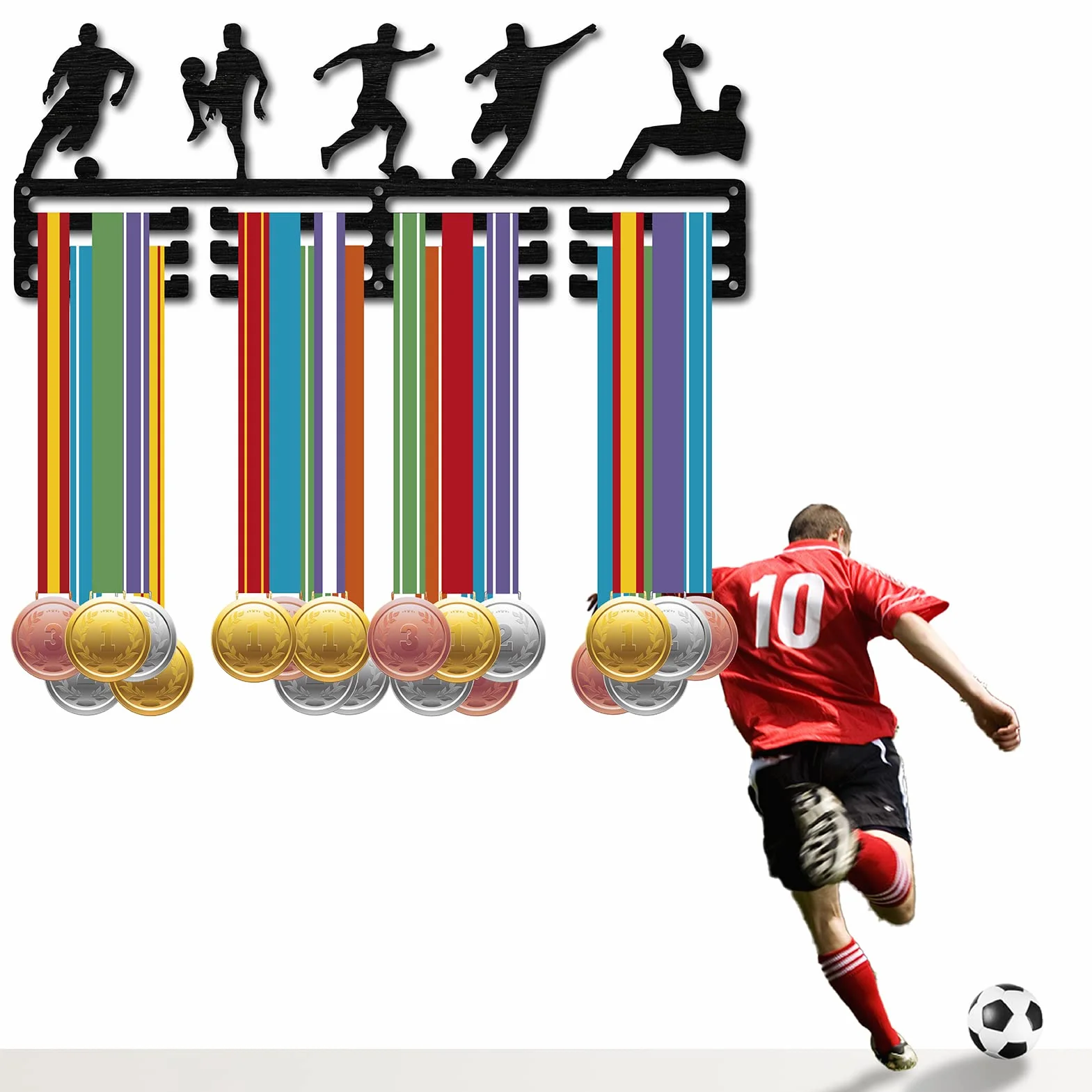 CREATCABIN Soporte para Medallas de Fútbol de Madera Negra, Exhibición Deportiva de Pared