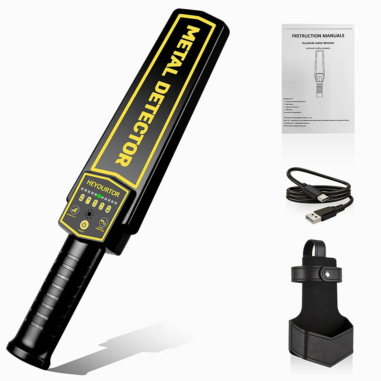 Detector de metales de mano, escáner de seguridad recargable con sensibilidad ajustable, batería integrada