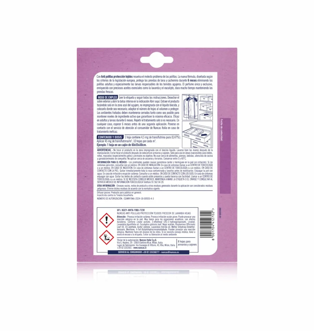 Nuncas Antipolillas - Proteccion Tejidos - Lavanda - 8 Hojas