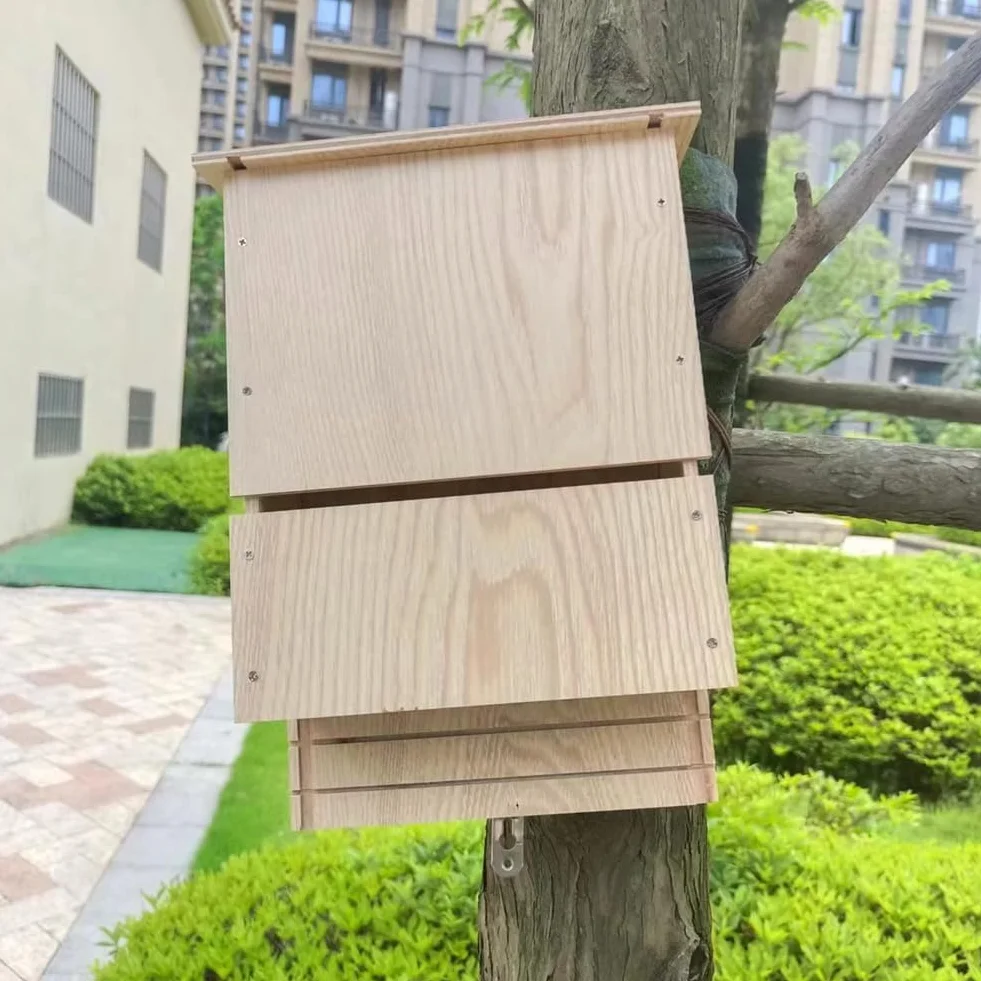Gran Casa para MurciéLagos Al Aire Libre, Enorme Caja de Madera, Resistente A la Intemperie, Casa para MurciéLagos en Espiral Sin Tratar, Refugio, Accesorios de JardíN A