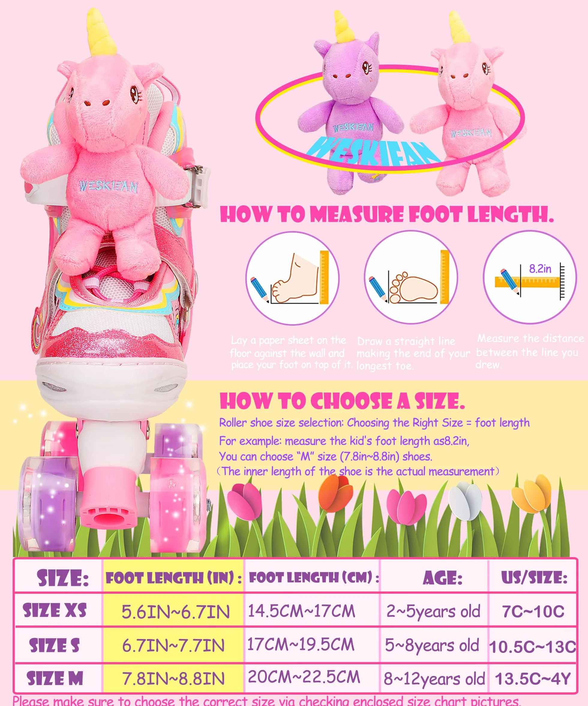 Patines Unicornio Ajustables 4 Tamaños con Ruedas Iluminadas para Niñas Principiantes
