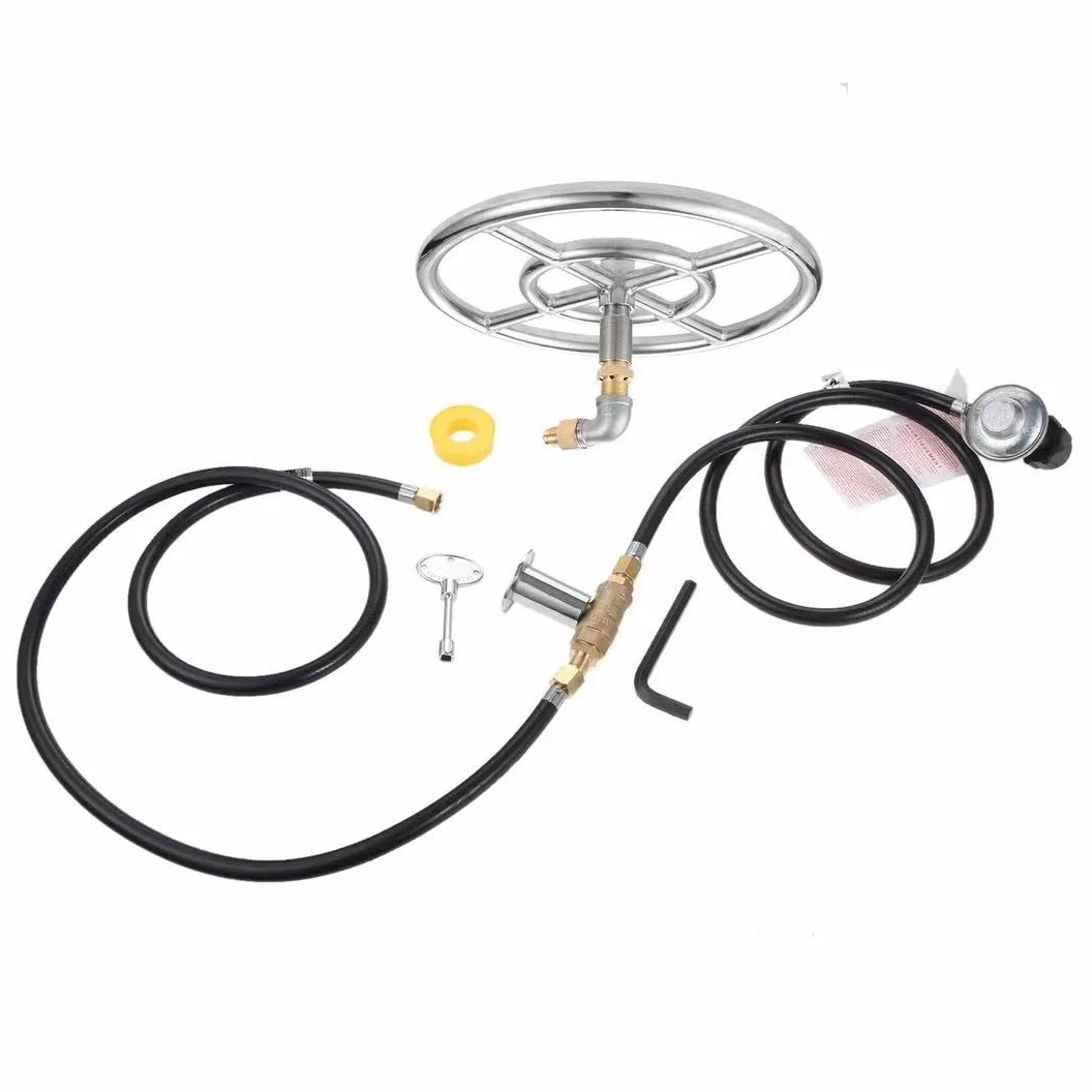DRELD Juego de quemador de gas propano para chimenea, kit de 12 pulgadas, quemador de anillo de gas, kit de instalación de acero inoxidable 304 para barbacoa de gas Firebowl