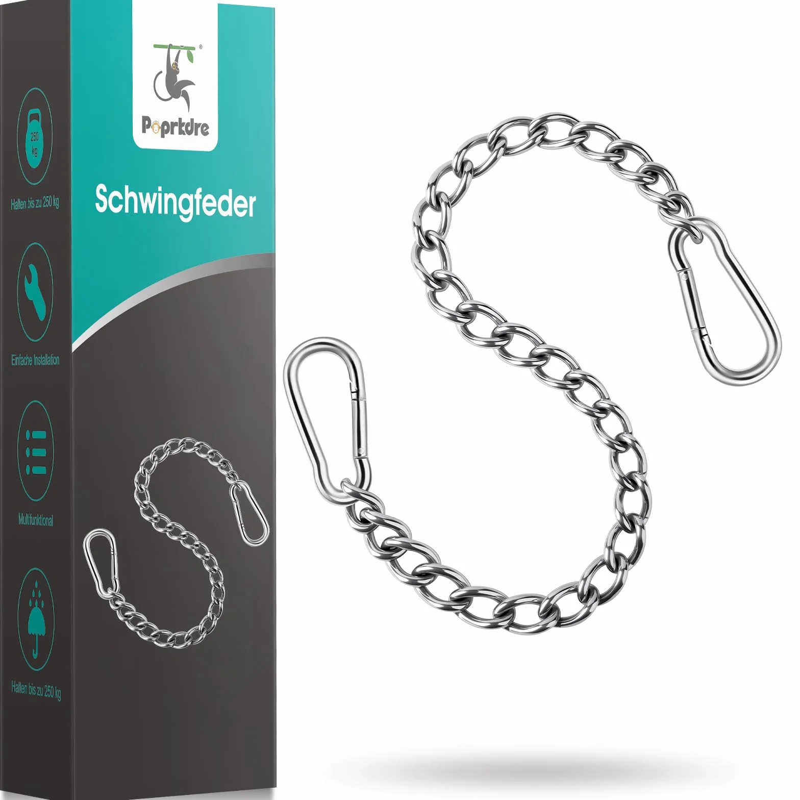 Cadena para Silla Colgante, Cadena de extensión para Silla Colgante, extensión de Cadena para Saco de Boxeo de 66 cm con Dos mosquetones, Carga hasta 250 kg