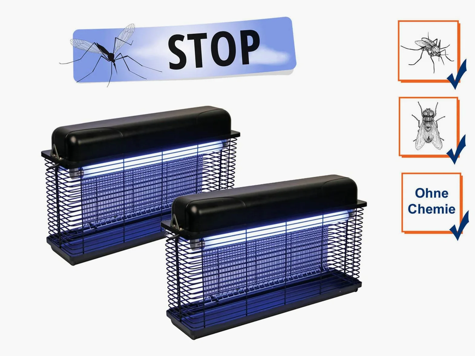 Juego de 2 Trampas Matamoscas para Mosquitos (2 x 15 W, Luz Ultravioleta para 100 m²)