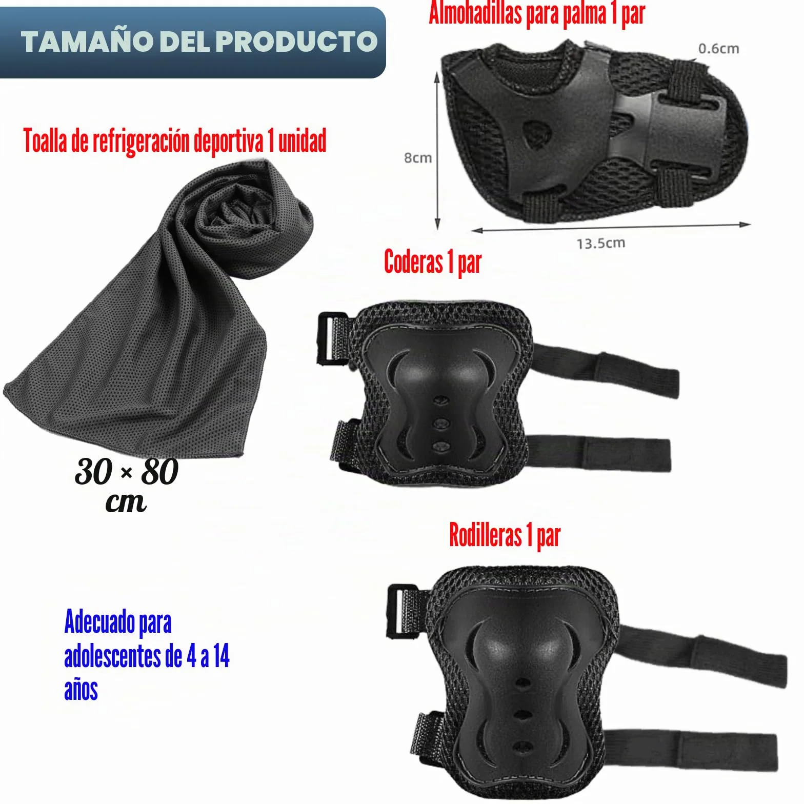 Set Protecciones Patines 6 Piezas Rodilleras Coderas Muñequeras Negro