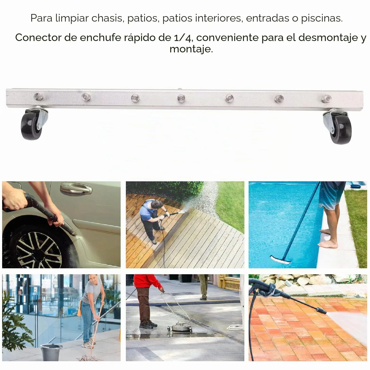 Escoba de Agua para Lavadora a Presión de 25,59 Pulgadas, Accesorio para Lavadora a Presión del Tren de Rodaje de 7 Orificios y 4000 PSI, Limpiador de Tren de Rodaje con Conector
