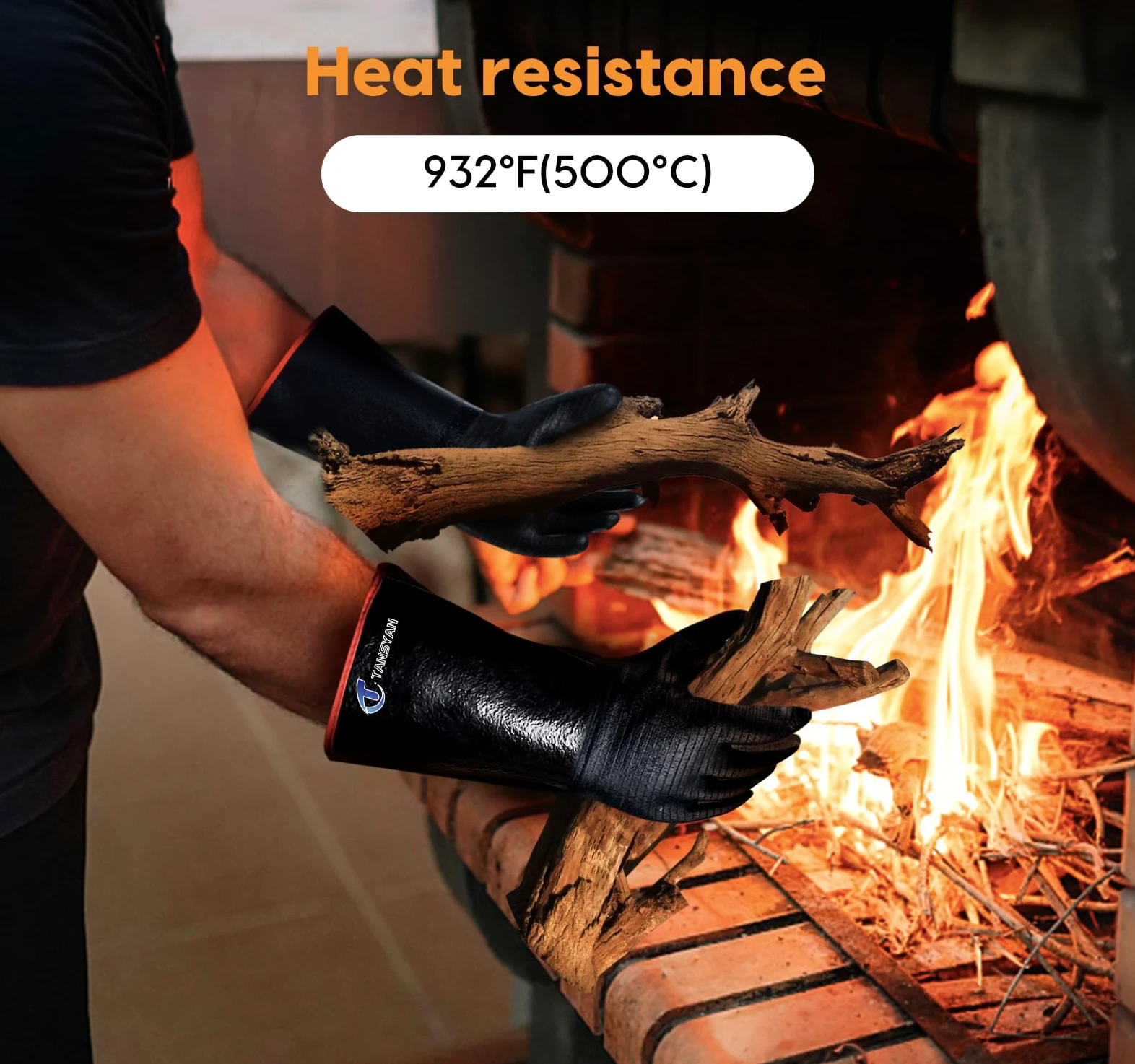 Guantes de barbacoa, guantes resistentes al calor extremo a 500.0 °C para parrilla, barbacoa, guantes impermeables de manga larga para freidora, horno, ahumador, revestimiento de neopreno