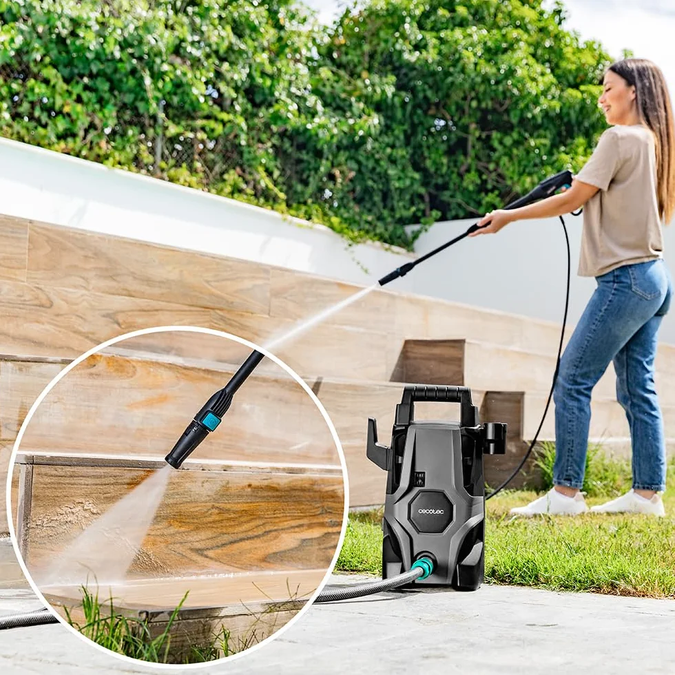 Cecotec Hidrolimpiadora Eléctrica de Alta Presión para Hogar, Jardín o Coche HydroBoost 1400 X-Treme. 1400W, 105Bares, Caudal de 408l/h, Botella Jabón, Bomba de Aluminio, Radio de Acción 9m