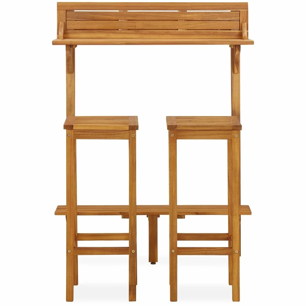vidaXL Juego de Muebles de Bar de Balcón Jardín 3 Piezas Patio Balcón Bar Bistró Pub Comedor Mostrador Taburete Mesa Alta Madera Maciza de Acacia