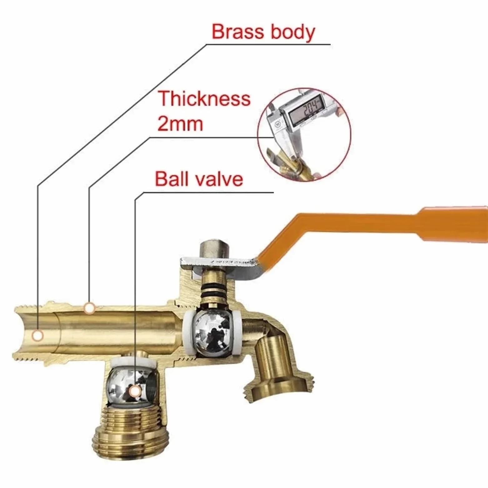 Válvula de grifo de palanca de jardín, bola de agua con conector doble/salida a prueba de heladas para manguera de tanque IBC (1 grifo de 26 mm)