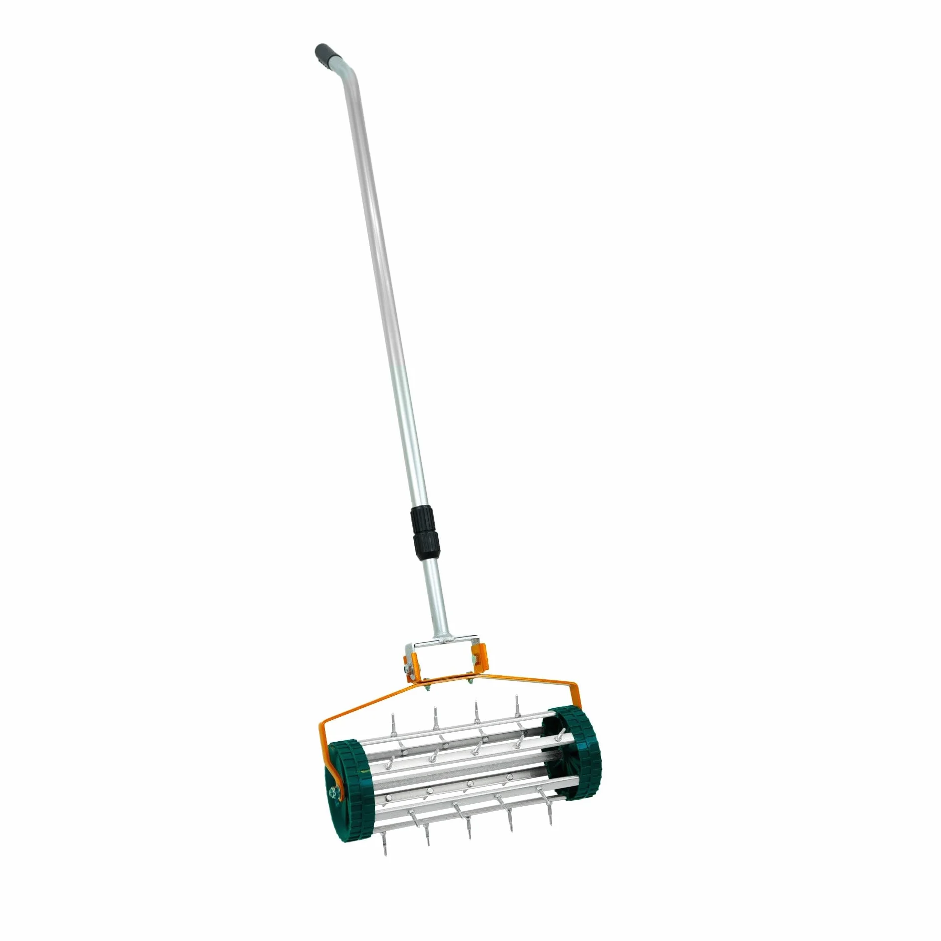 SET Nivelador de Césped 50x32cm + Aireador Manual Rodante de Césped 42cm ancho (Púas 3.8cm) | VERDE| Acero | Mango Extensible 1.15-1.9m | Aluminio | Jardinería Paisajismo Cultivo Exteriores