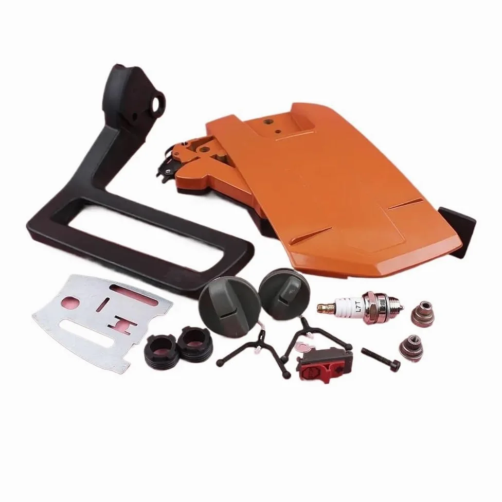 Adecuado for motosierra HuS 266, 268, 272, 61 y 66. Kit de placa de palanca de cubierta de embrague lateral de freno con tapa de aceite, engranaje helicoidal 5037366-01.