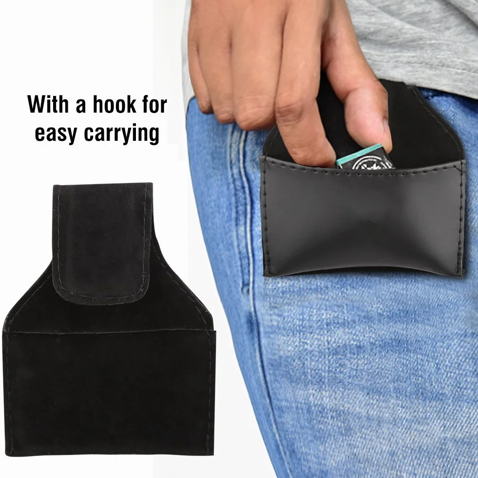 Soporte de Tiza Cue Portátil Billar Pool Cue Chalk Holder Bolsa de PU Negro