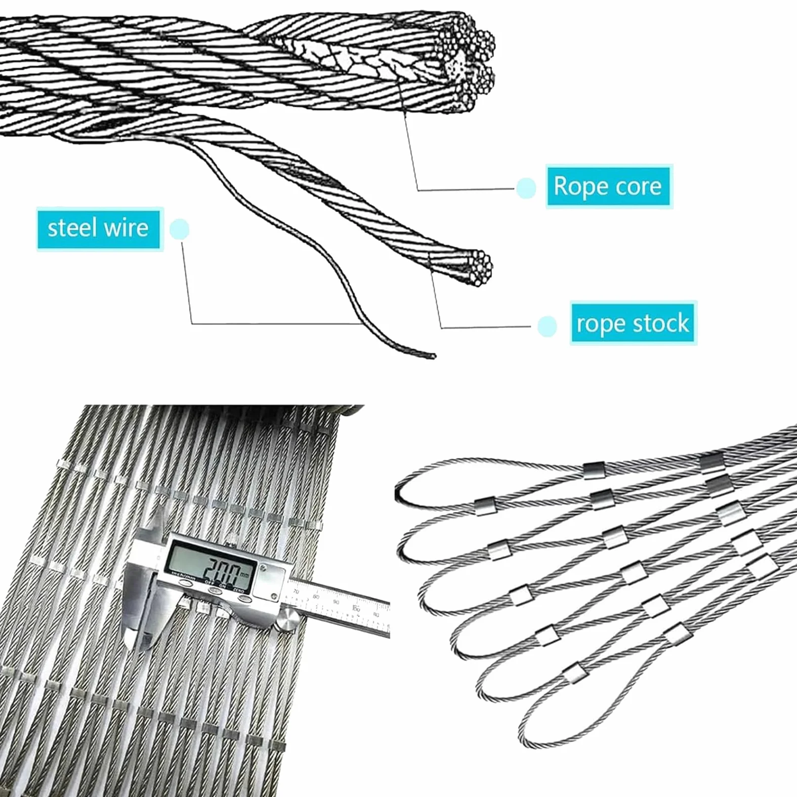 Malla de alambre de acero inoxidable 304 para malla de balaustrada de cable flexible, valla extensible duradera para protección contra caídas de balcón, escalera