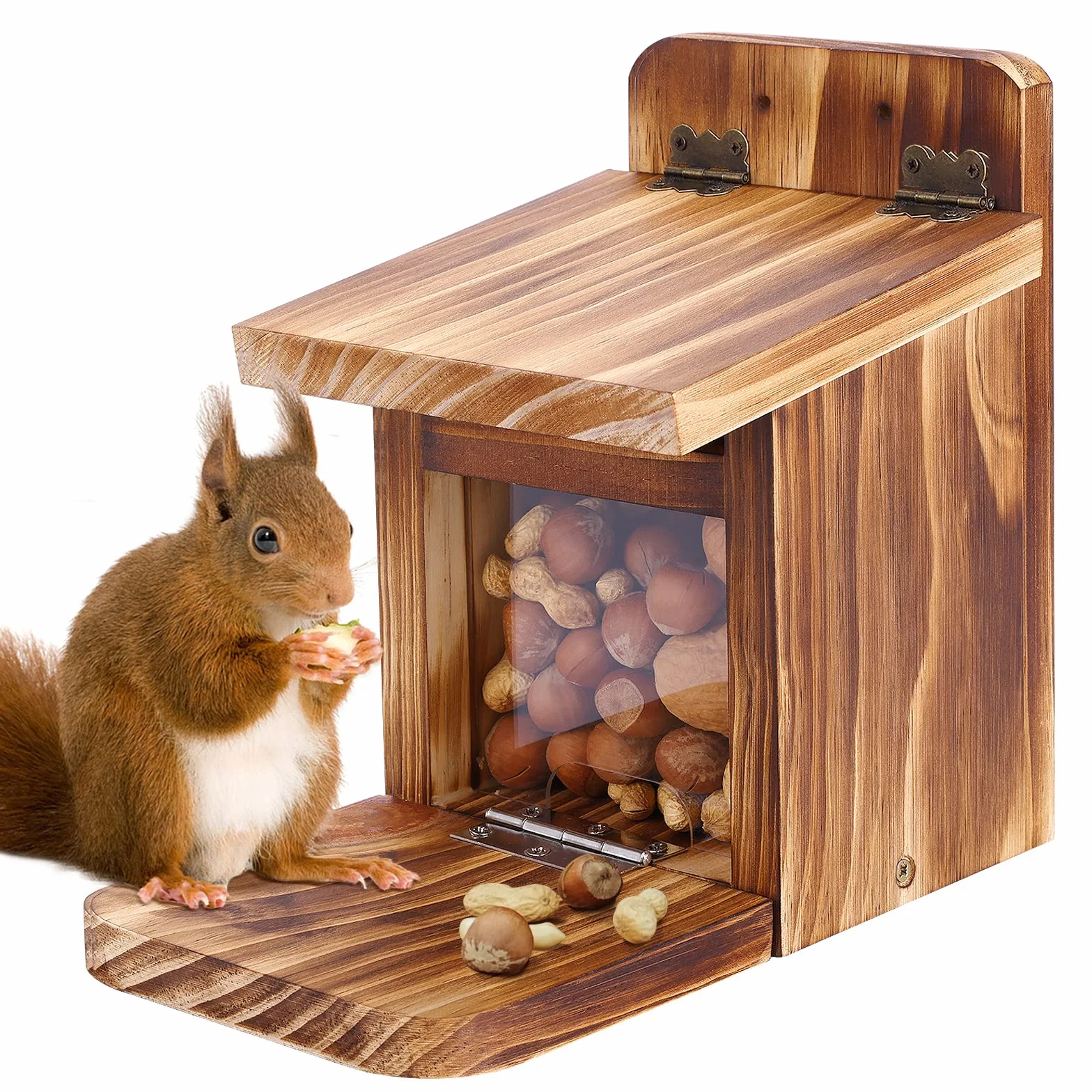 MIXXIDEA Caja de alimentación de ardillas de madera, resistente casa de alimentación de ardillas con grosor de madera de 1,5 cm, no requiere montaje, para patio trasero y jardín exterior (1 unidad)