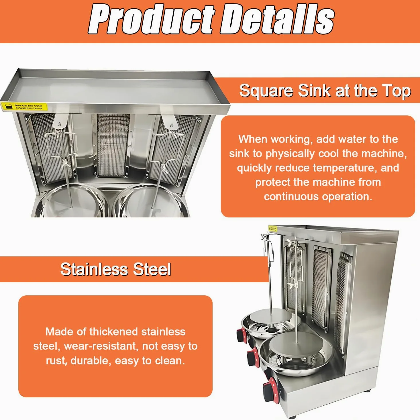 Máquina casera para shawarma de Pollo, asador Comercial de Pollo Turco para Doner, asador Vertical de propano de mostrador con 3 quemadores para Cocina casera, Restaurante y Fiestas.