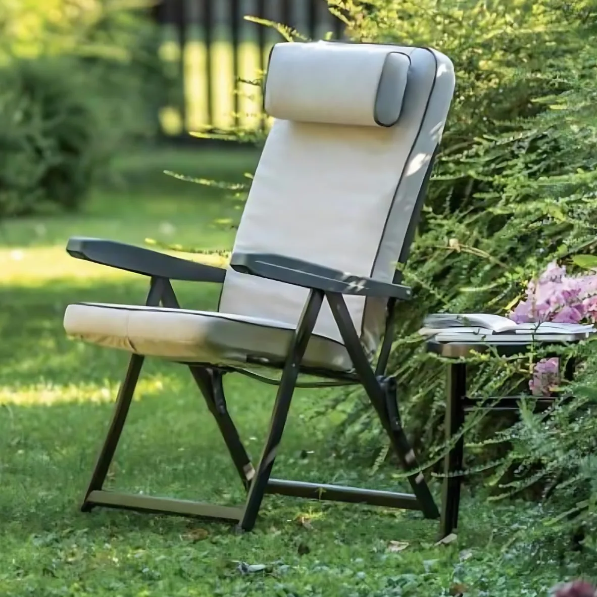 Tomaino Tumbona acolchada para uso interior exterior (Gris, Sillón estándar)