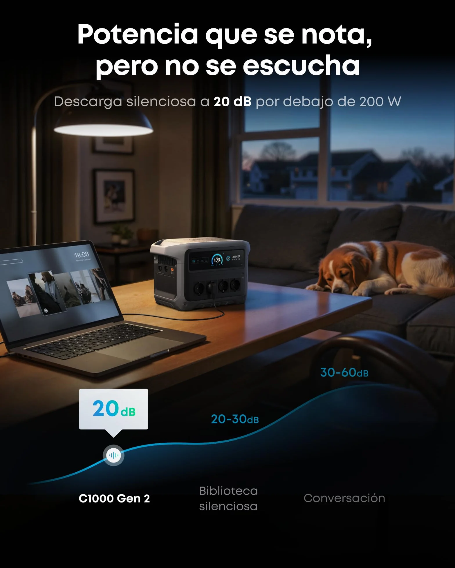 Estación de energía portátil Anker SOLIX C1000 Gen 2, generador solar de 2 000 W (pico 3 000 W), carga completa en 49 minutos, batería LiFePO4 de 1 024 Wh para respaldo doméstico, cortes de energía y