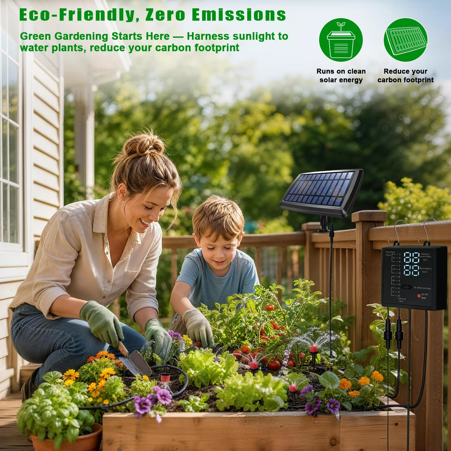Sistema de riego por goteo automático solar, 12 ajustes de temporizador, sistema de riego de jardín, dispositivos de riego automático para plantas, camas elevadas, invernadero, viajes, impermeable
