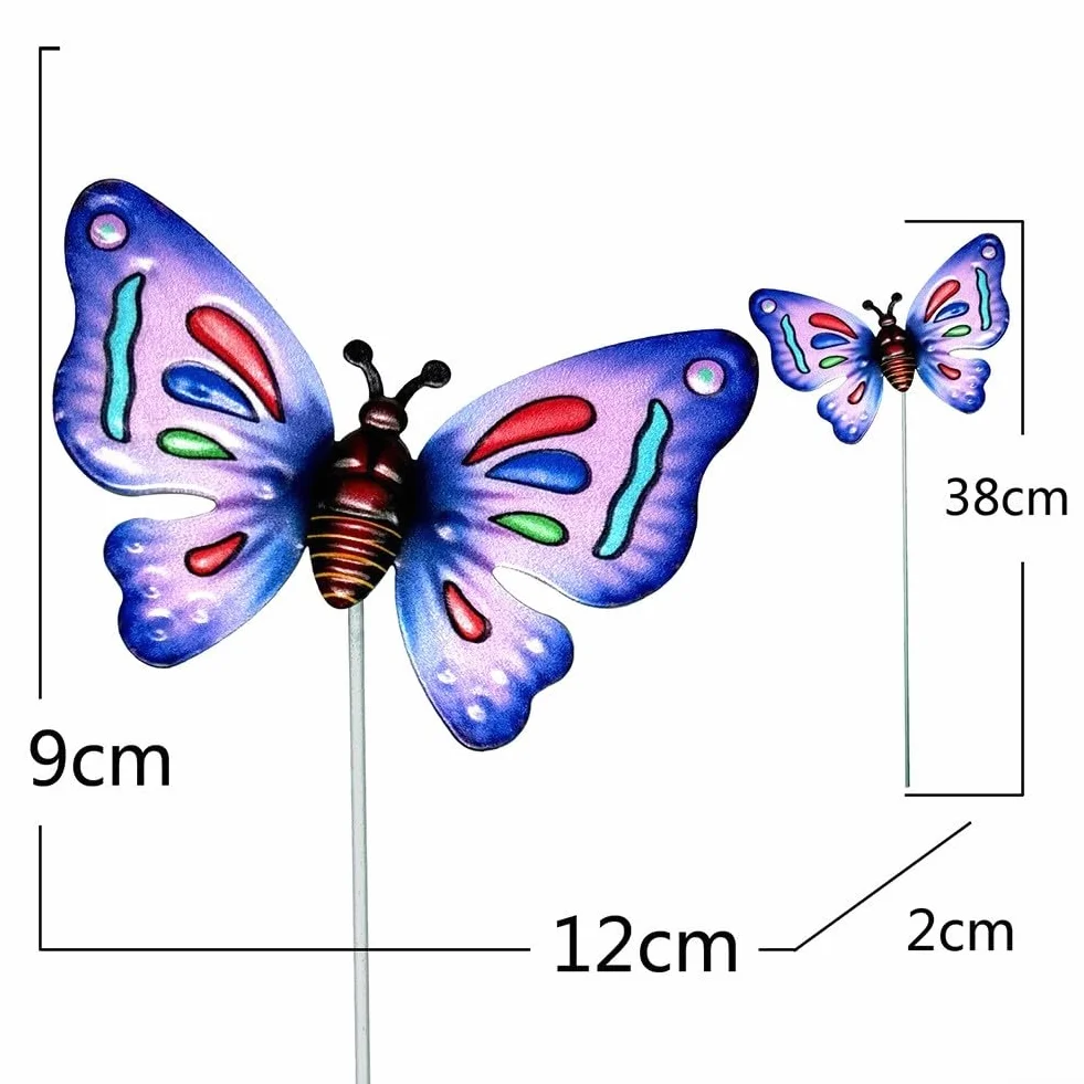 Juego de 4 estacas de jardín de mariposa de metal para decoración de césped y patio al aire libre, a prueba de óxido