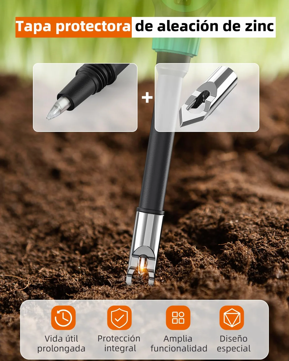 Tadeto Medidor de pH del Suelo, medidor del valor de pH para jardín, agua y alimentos con cabezal metálico protector y pantalla LCD