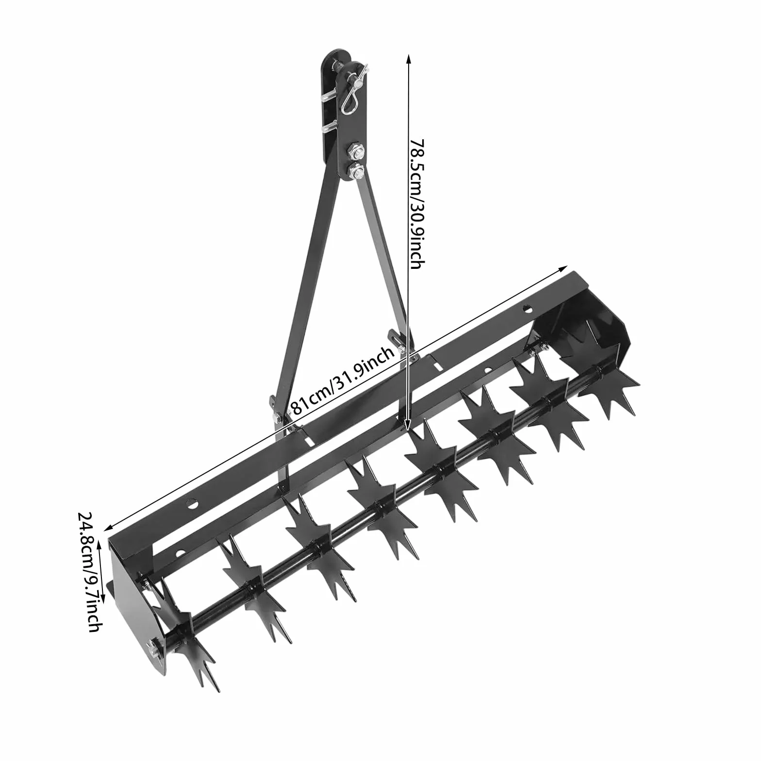 Aireador de césped remolcable 8 puntas hierro aireador césped jardín | Hierro robusto, 8 puntas, profundidad de penetración de 5 cm, carga de 45 kg, remolcable para ventilación de césped de jardín