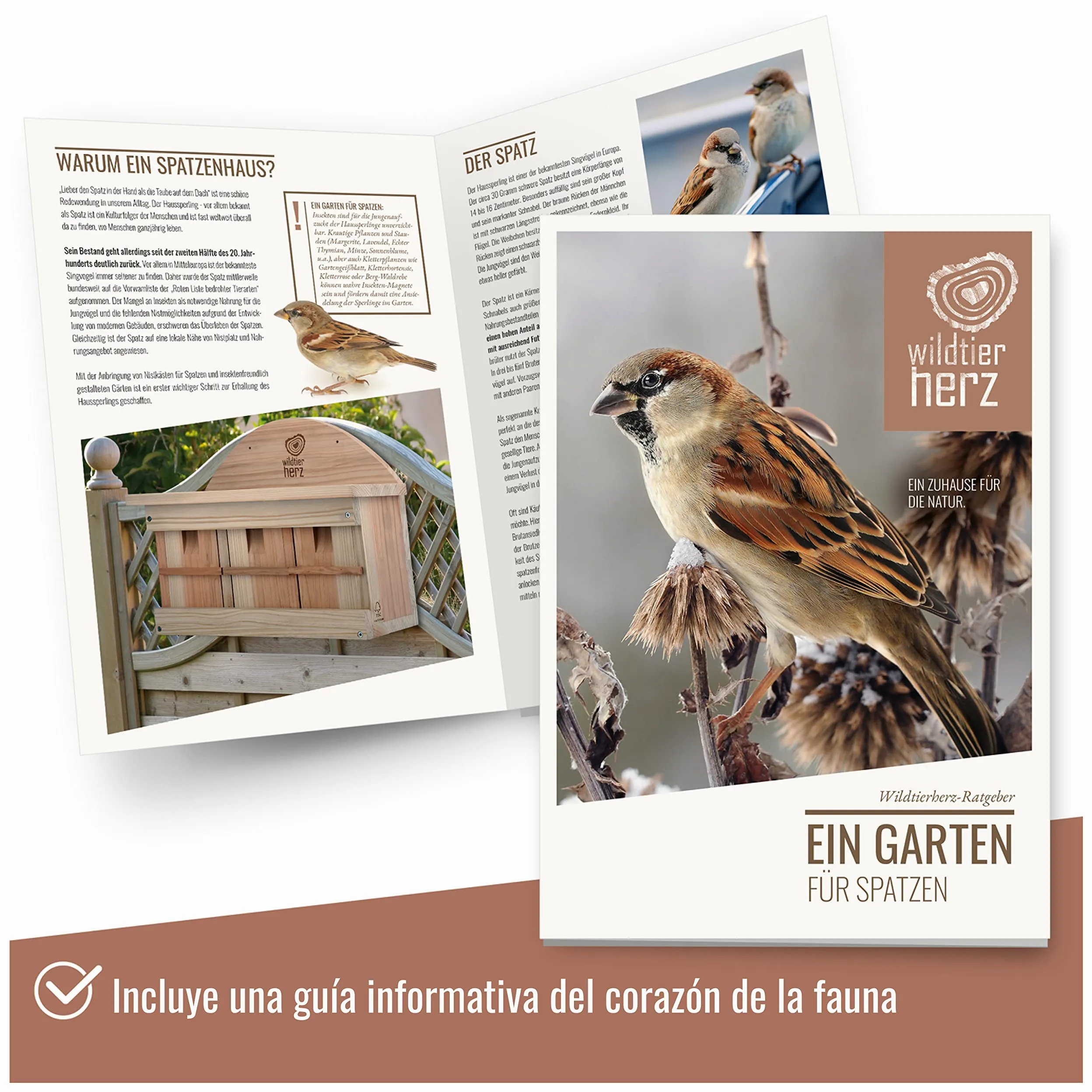 Wildtier Herz Nido de Madera para pájaros, Caja de Madera de 42cm x 32,5cm x 17cm, Atornillada, Sin Tratar, Resistente a la Intemperie, Provee un Espacio para anidar
