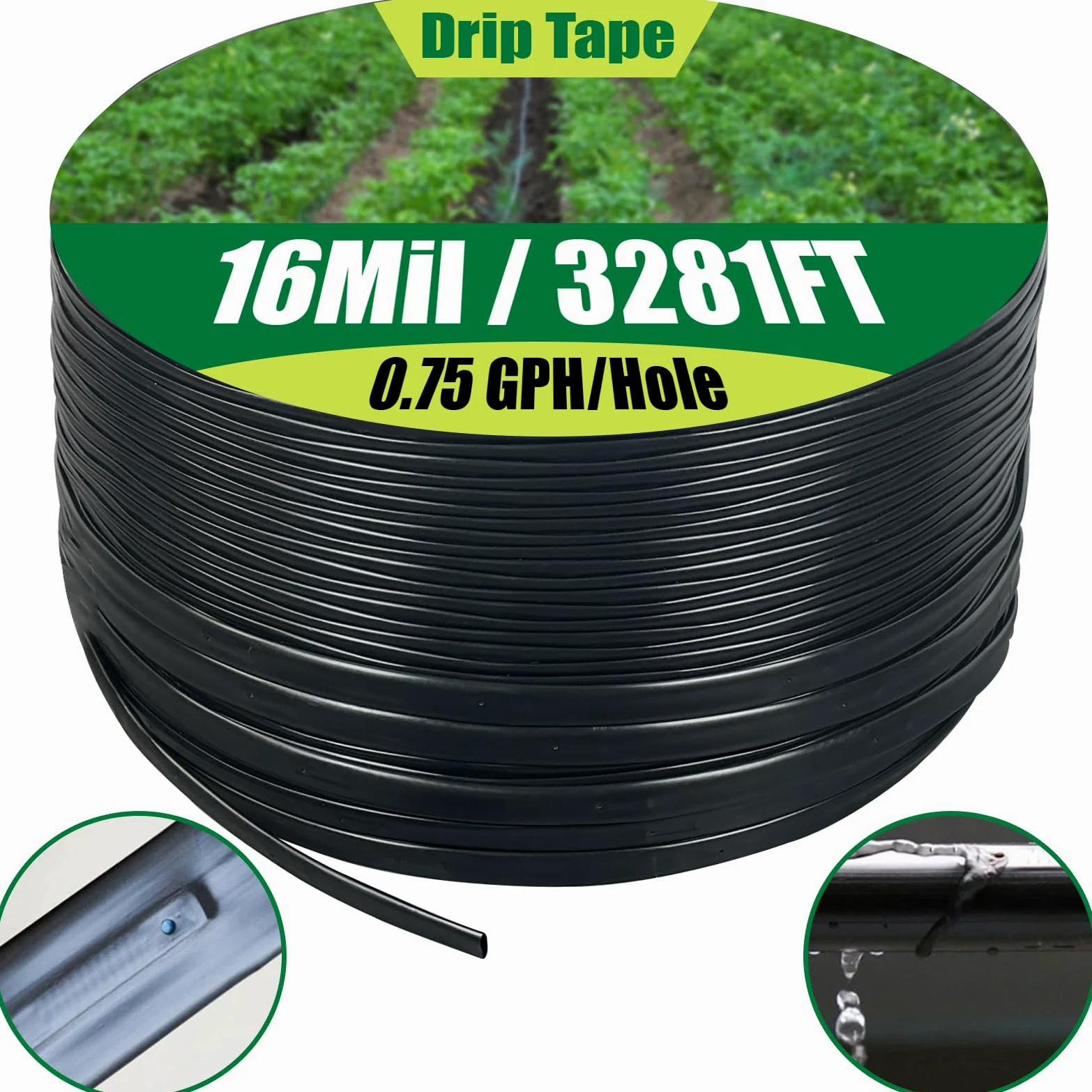 Cinta de goteo de 5/8 pulgadas de 3281 pies, rollo de espaciado de 6 pulgadas, manguera de tubo de riego de jardín de 16 mil, riego de cinta de goteo ajustable, sistema de riego automático por goteo