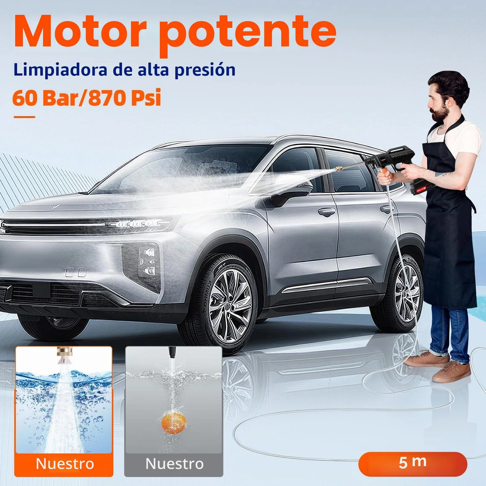 Limpiadora de alta presión portátil con batería, limpiador de auto inalámbrico, limpiador de alta presión de mano con 2 baterías y 2 boquillas, Power Cleaner