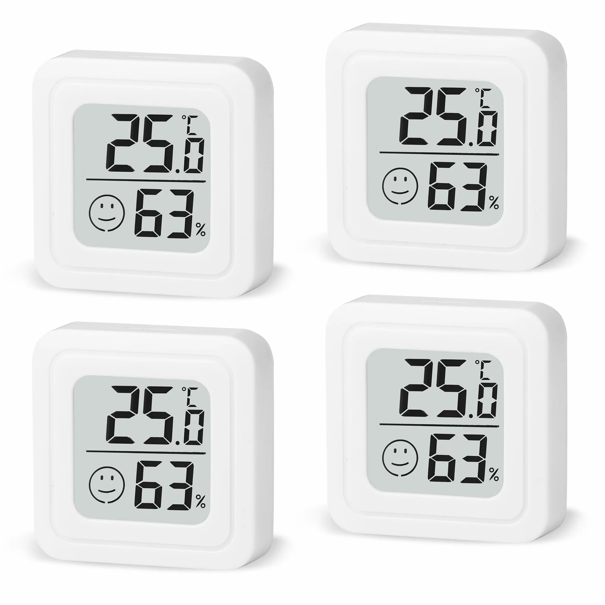 Mini Higrómetro Termómetro Interior 4 Pcs Higrometro Termómetro Digital Casa Pantalla LED con Logo de Confort para Termometro Ambiental para Hogar Oficina Dormitorio Jardín