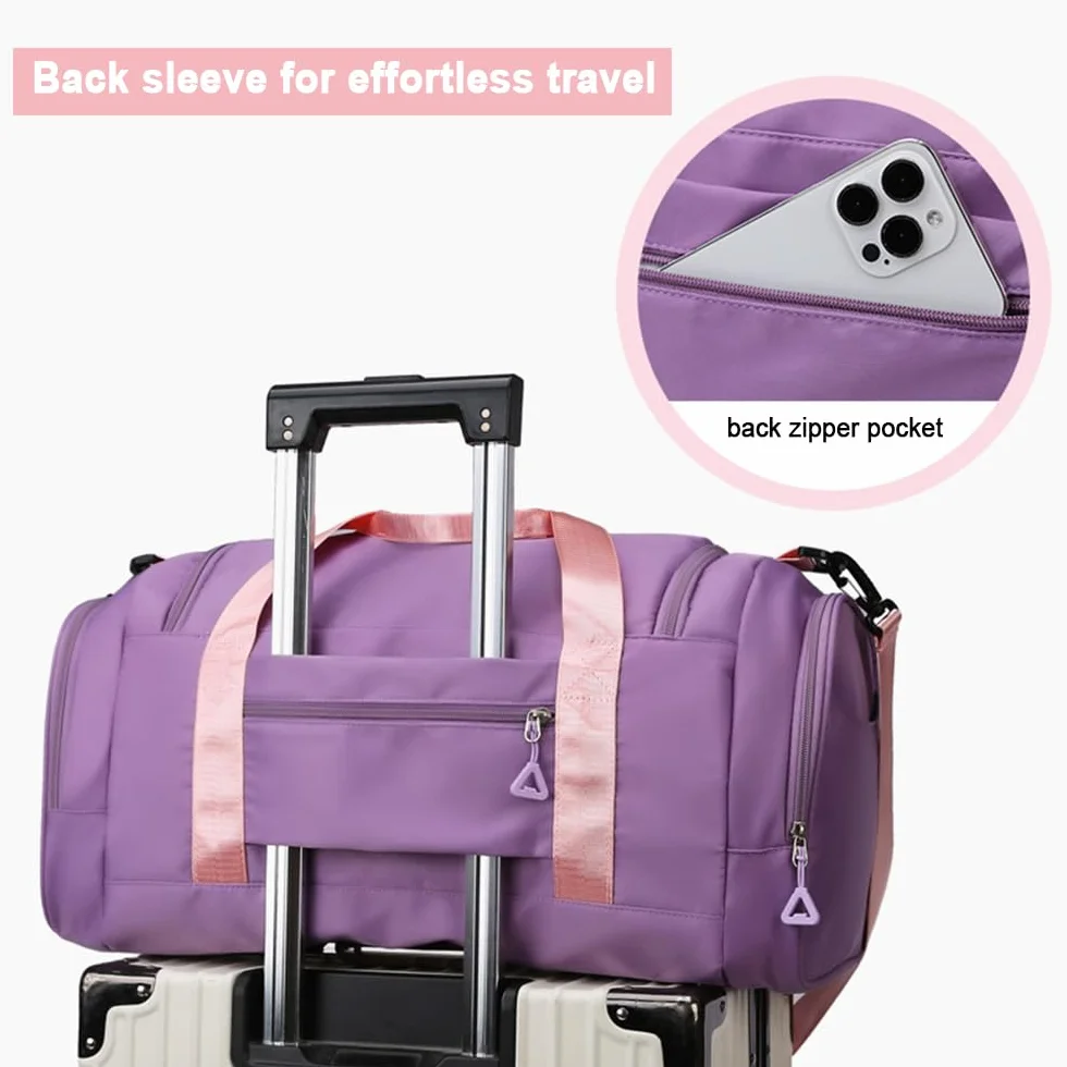 Bolsa de Deporte Mujer 28 L Impermeable Bolsillo Húmedo Compartimento Zapatos Resistente al Desgaste (Morado)