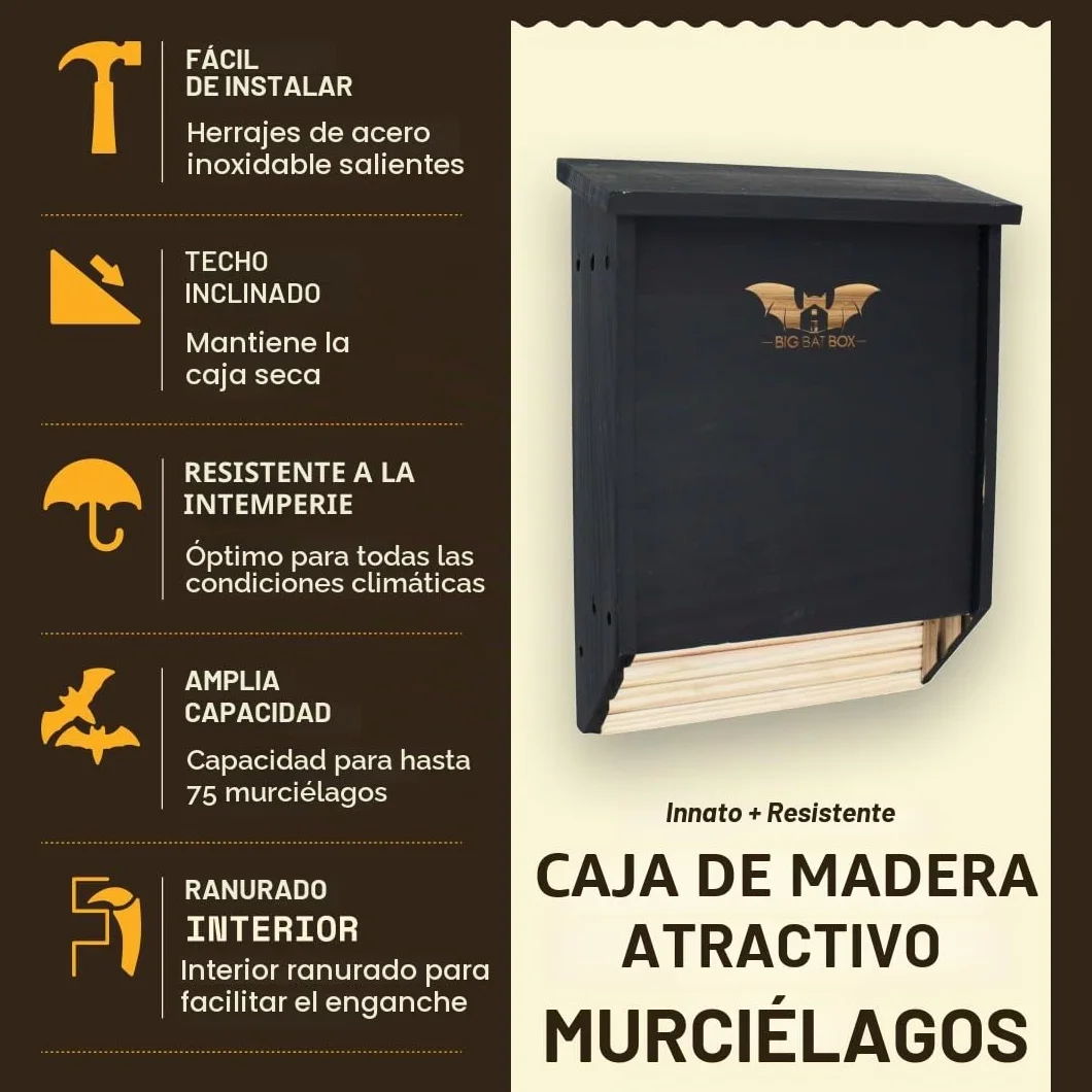 Wildyard Bat House For Outdoors -Casa Completa de Murciélagos para Exteriores - Limpia tu Patio de Mosquitos - Caja de Murciélagos sin Pintura en su Interior - Casa para Murciélagos