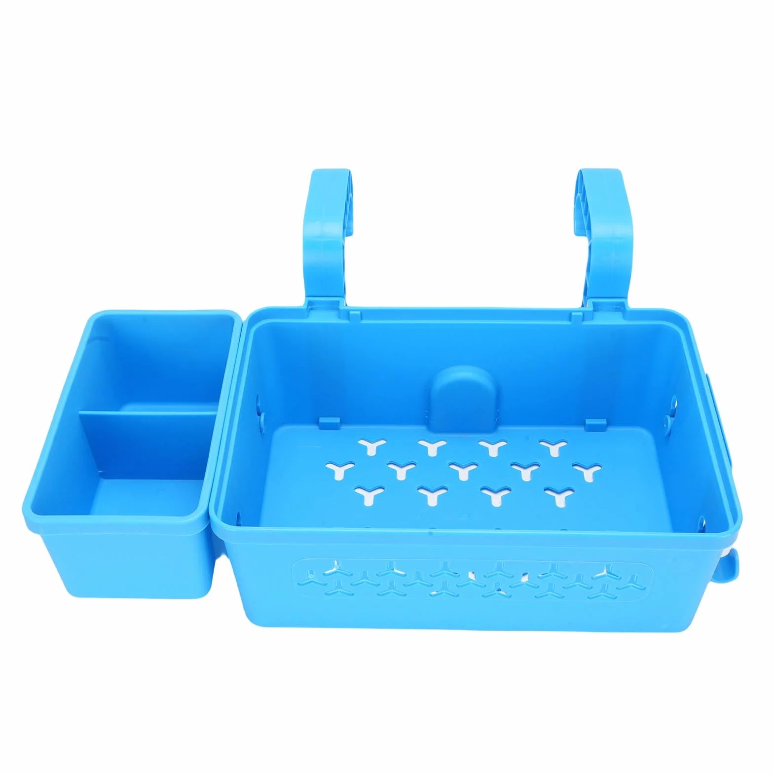 Cesta de Almacenamiento para Piscina con Portavasos, Organizador Colgante de Plástico, Accesorio de Gran Capacidad para Piscinas Elevadas y Espacios Al Aire Libre (BLUE)