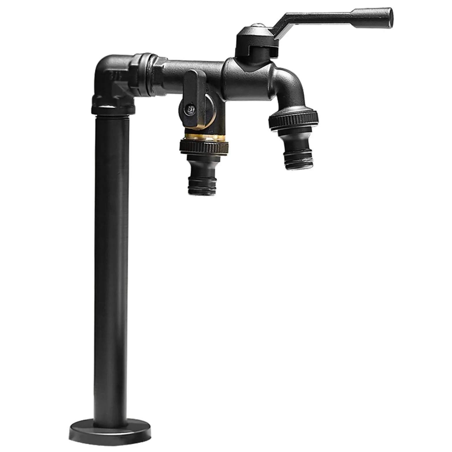 Columna de agua de jardín de cobre para exteriores con doble salida resistente a las heladas, grifo para clima frío, fuente de jardín negra (32 cm) y elegante
