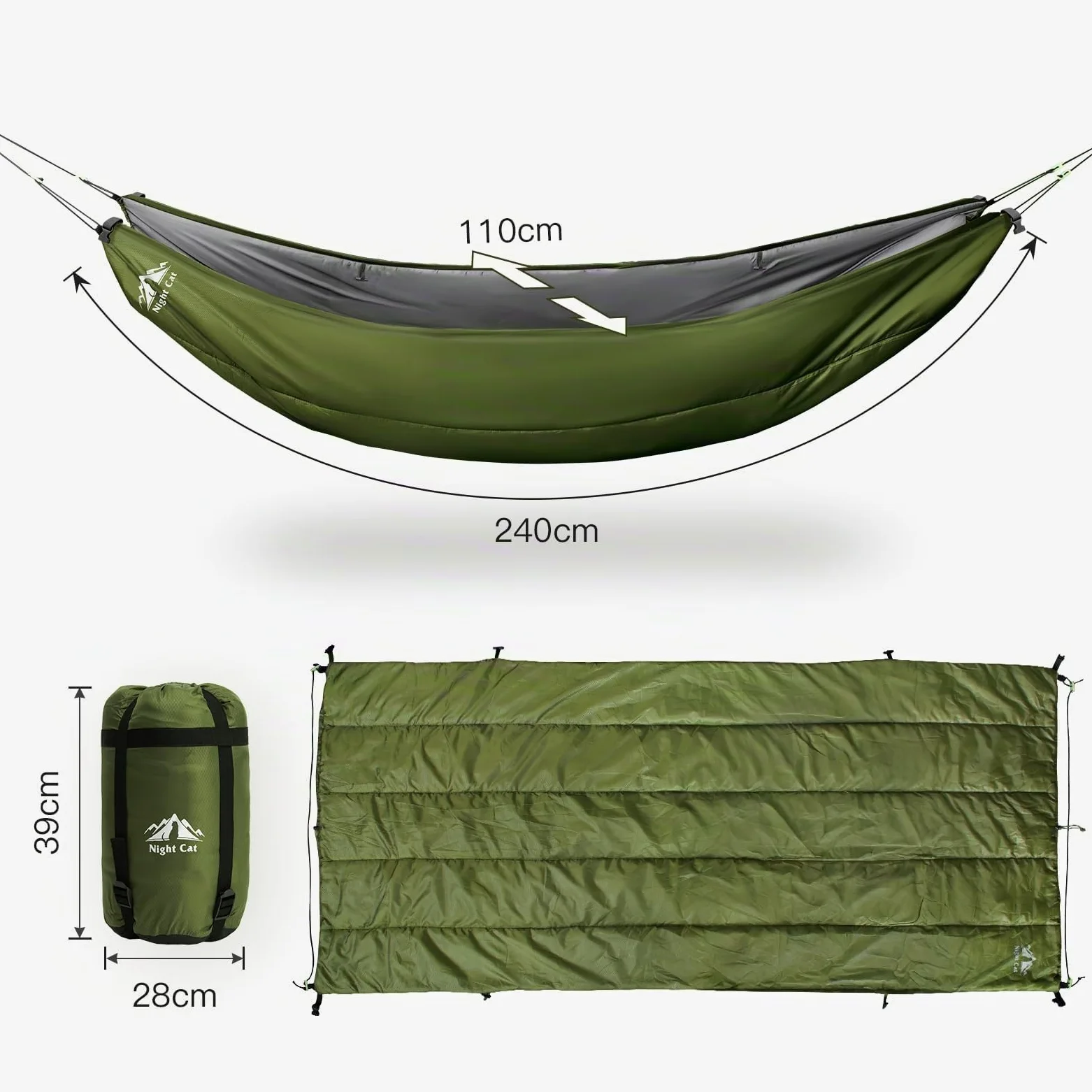Night Cat Hamaca Underquilt Underblanket Verde Oscuro