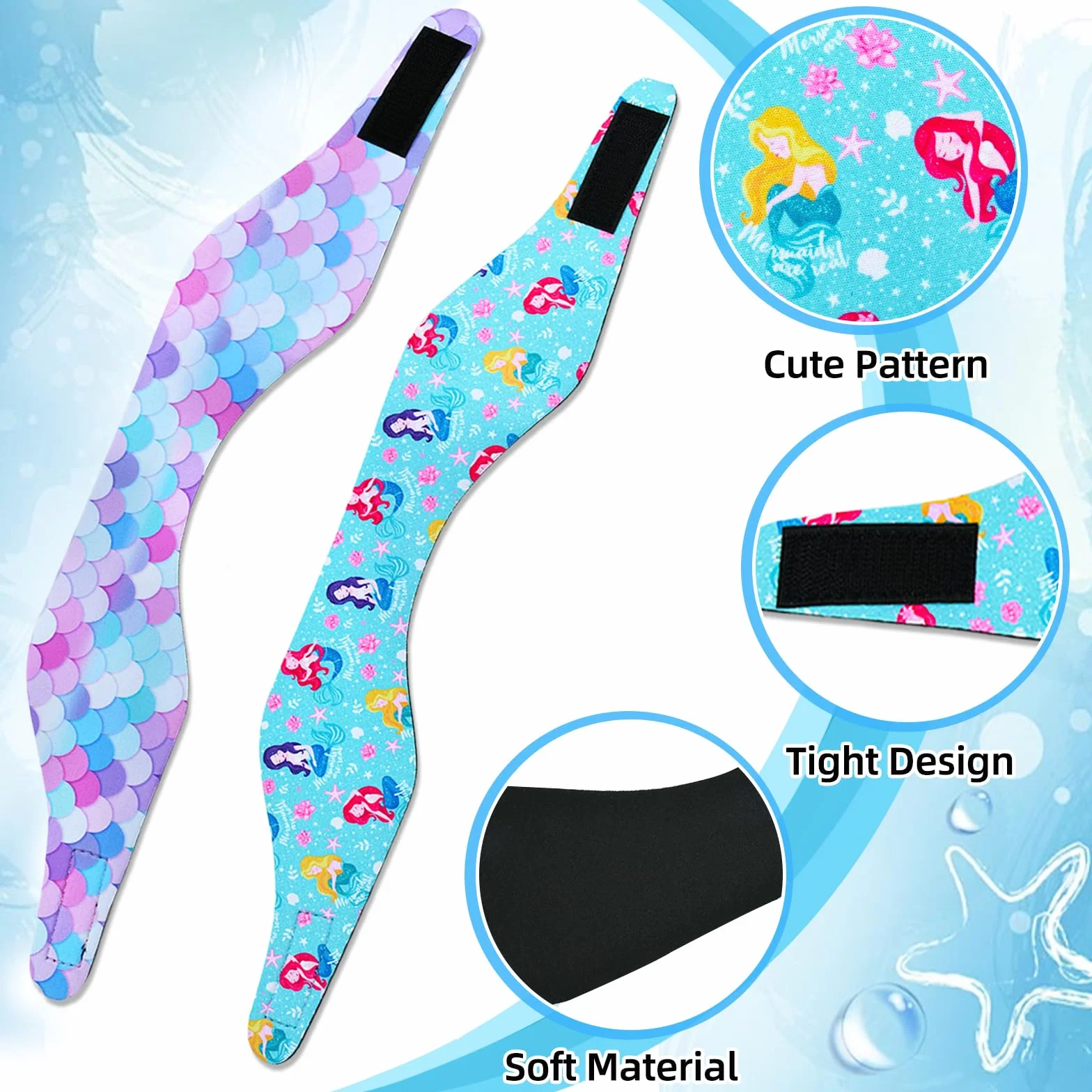 Diadema de Natación Impermeable Ajustable para Niños 2 PCS - Cinta para Nadar Surfear Ducharse