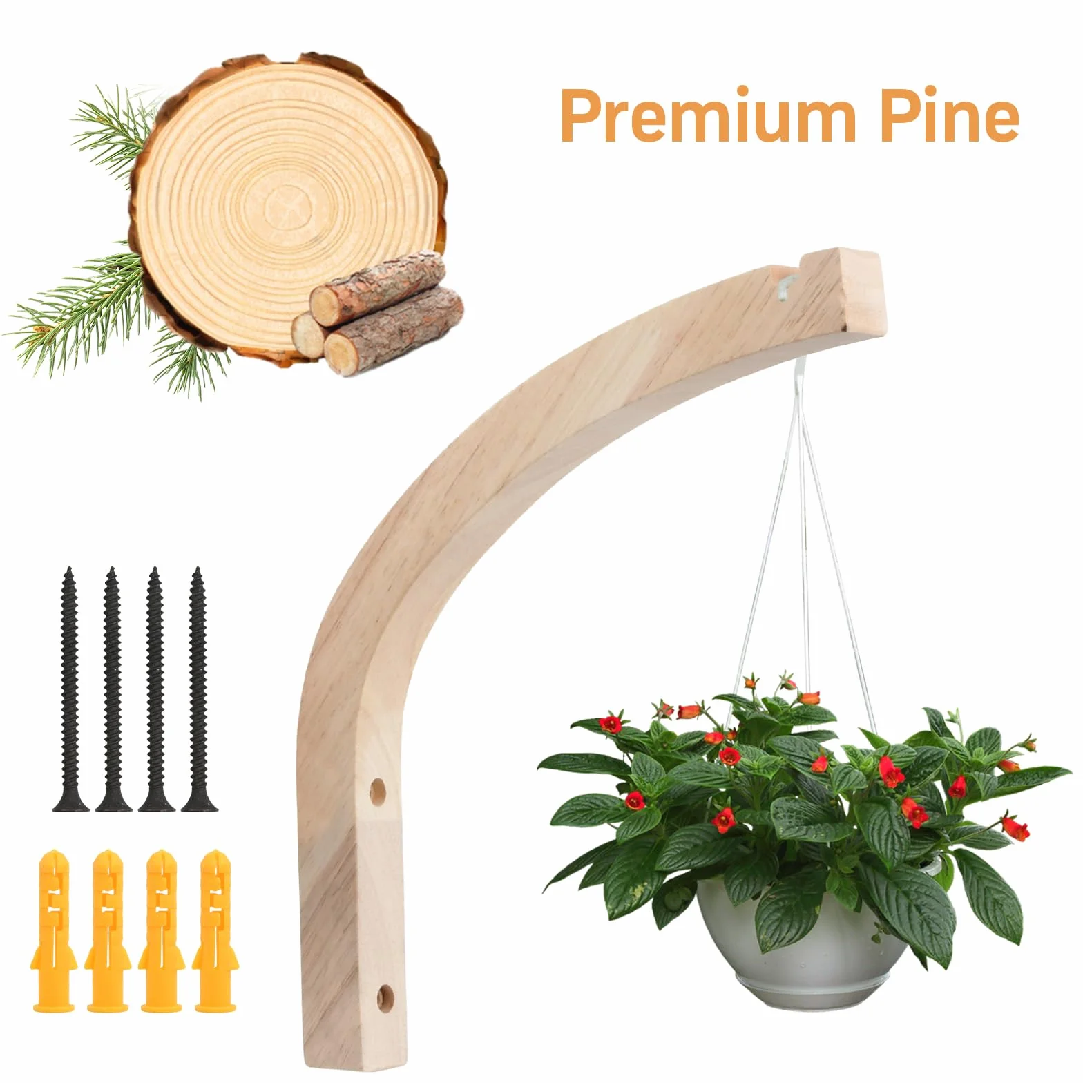 Ganchos de Madera Para Plantas, 2 Piezas Ganchos Decorativos para Plantas de Pared, Ganchos de Pared de Madera con Juego de Tornillos para Linternas, Macetas