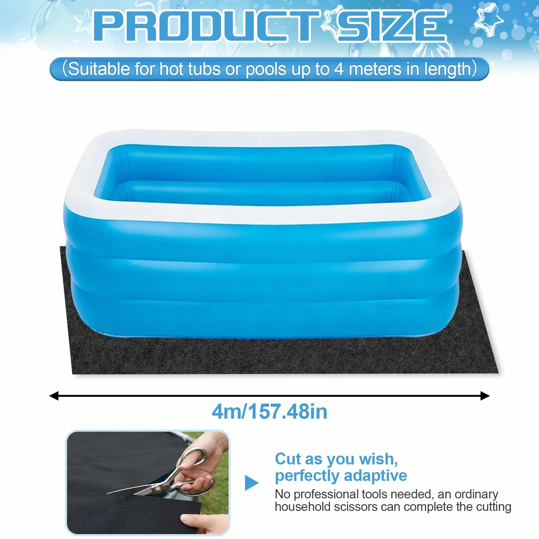 TZEKING Base de Piscina 4m Rectangular, Lona de Suelo en Geotextil 200g/m², Antideslizante y Absorbente para Piscinas Elevadas y Exteriores, Fácil de Colocar y Plegable para Jacuzzi