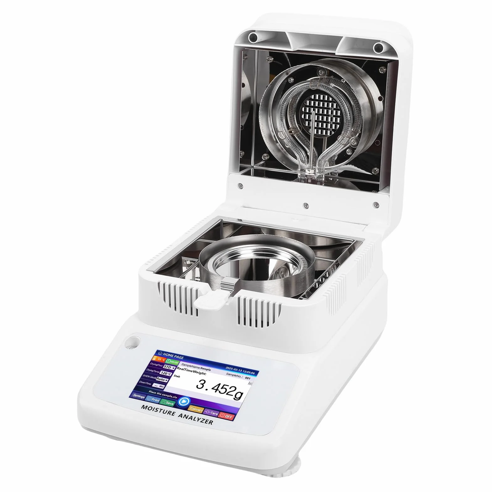 Analizador de Contenido de Agua de Calefacción Halógena, Medidor con Pantalla Táctil de 120 G para Alimentación de Maíz, Precisión de 0,002 G, con Acero Inoxidable, (Enchufe europeo 220V)