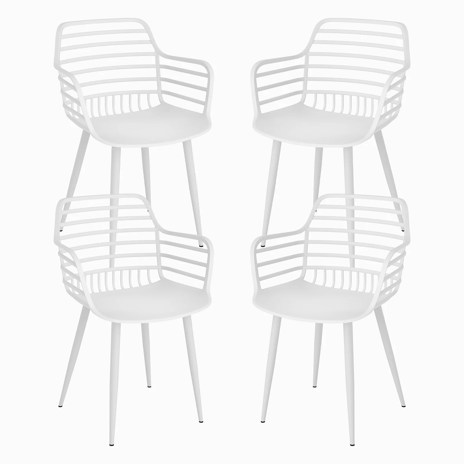 JIJIAN Sillas de Jardín Juego de 4, Sillones para Exterior con Reposabrazos y Respaldo, Plástico PP con Patas de Hierro, Capacidad de Carga 120 kg, para Balcón, Jardín, Terraza, Blanco
