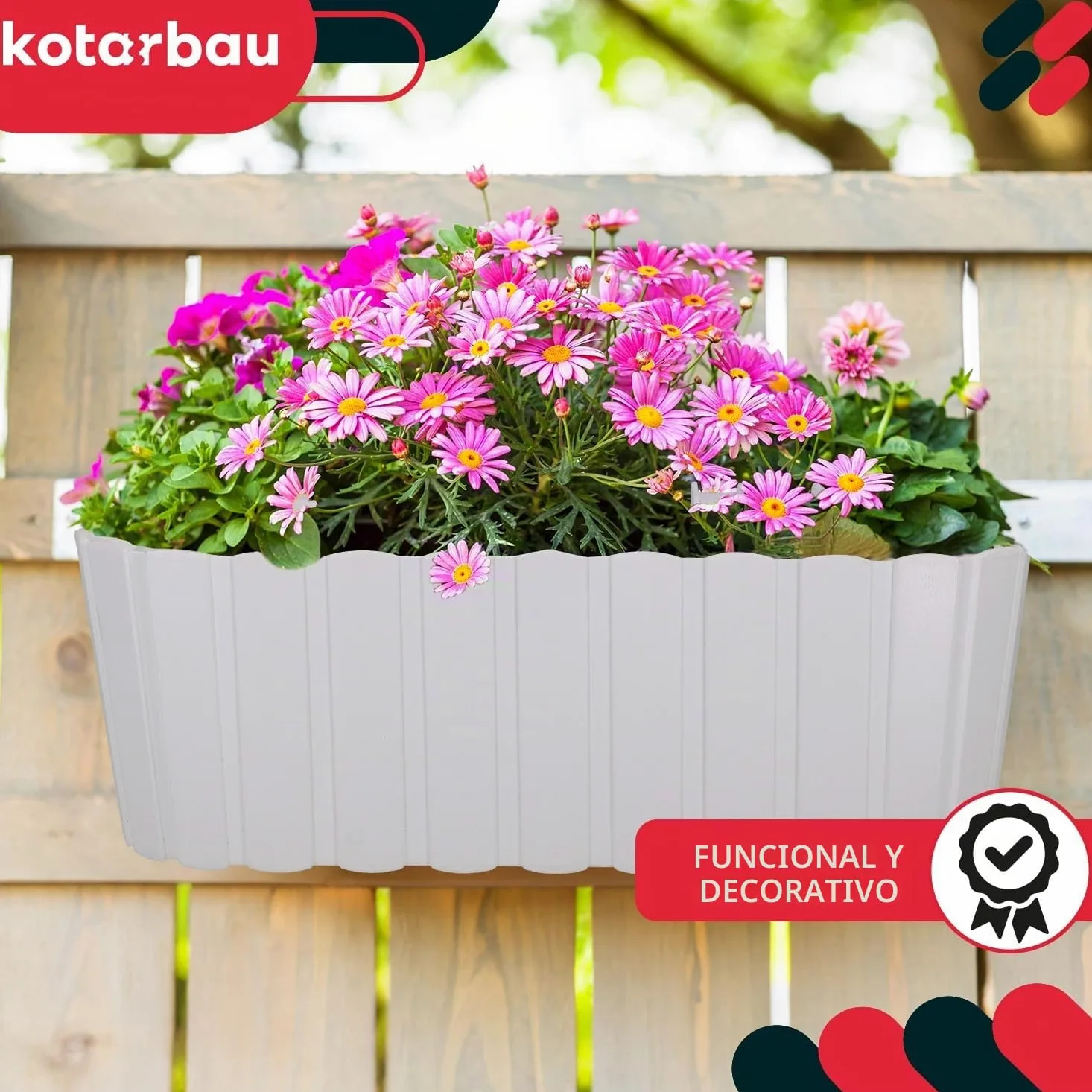 KOTARBAU® 6 uds Jardinera Balcón - Jardineras Exterior - PVC - 40 x 15 x 15 cm - Blanco - Maceta - Macetero Rectangular - Ligero - con Soporte para Barandilla - Decoración Exterior