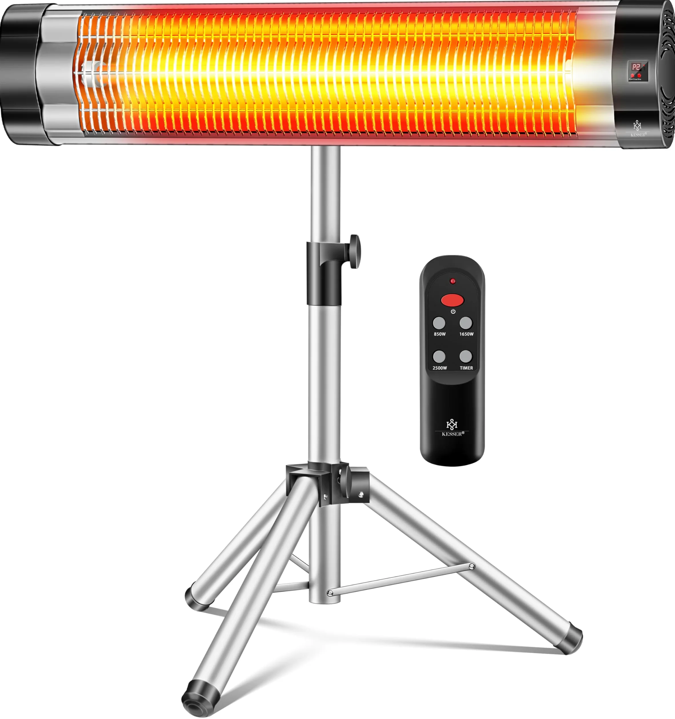 KESSER® Radiador de Infrarrojos, Calefacción Radiante, Trípode Telescópico Ajustable en Altura, Calefacción Radiante para Mesa de Cambiar Pañales, 2500W Con Control Remoto (Plata)