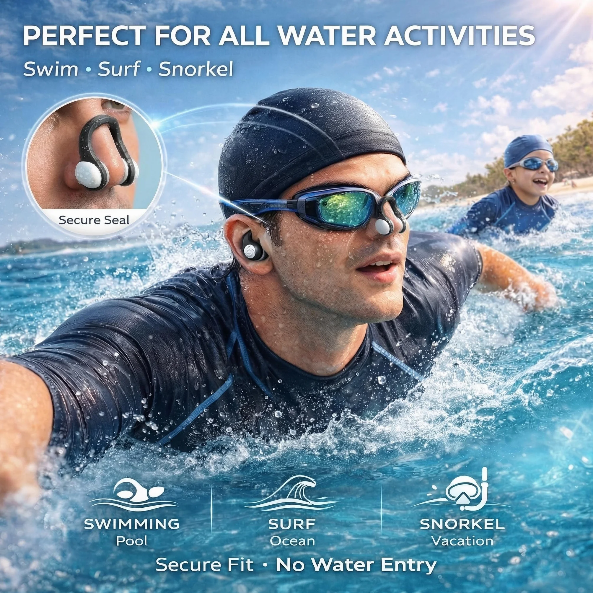 Pinzas para la nariz para nadar con tapones para los oídos, 9 unidades, clip nasal de silicona, tapones para los oídos flotantes, para niños y adultos, pinza nasal impermeable para natación