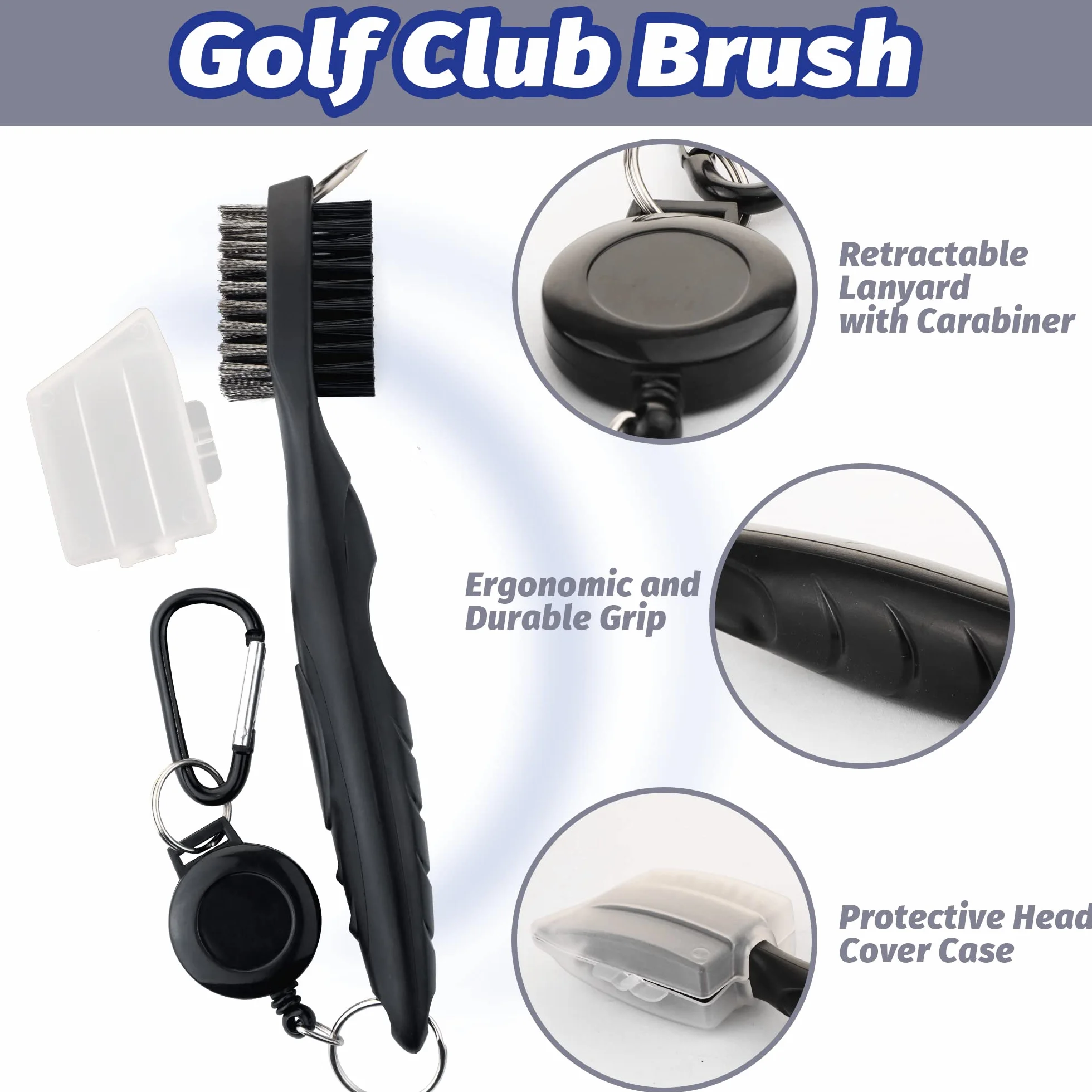 Kit de Accesorios de Golf 3 en 1: Toalla de Microfibra con Clip, Cepillo, Limpiador y Herramienta Divot