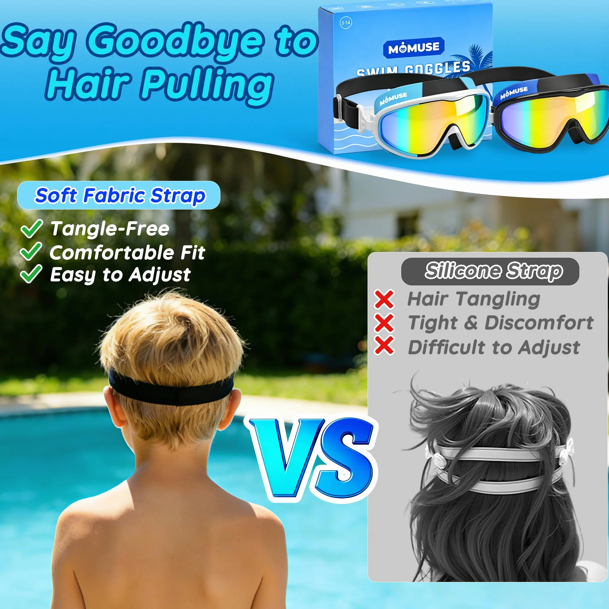 MOMUSE Gafas Piscina Niños 2PCS, Protección UV Antifog, Gafas Buceo Niño Anti Fugas