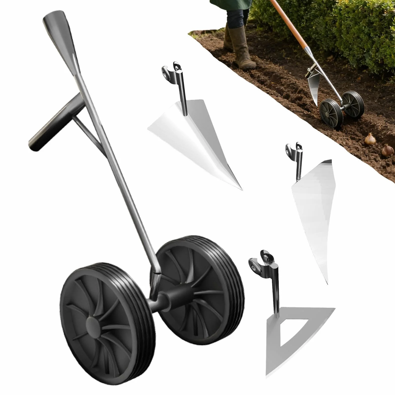 Herramienta de arado de jardín - azada de jardín manual | cultivador multifunción arado con ruedas dobles para labranza | azada de césped para jardín malas hierbas deshierbe agricultura hombres