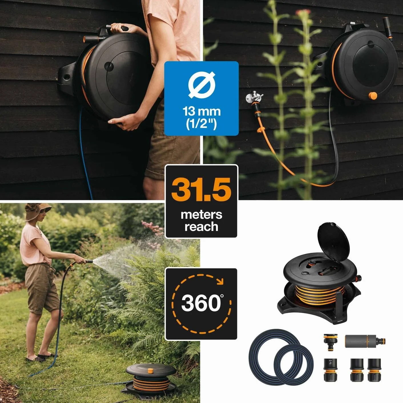 Fiskars Carro portamangueras L, Set de riego Todo Incluido